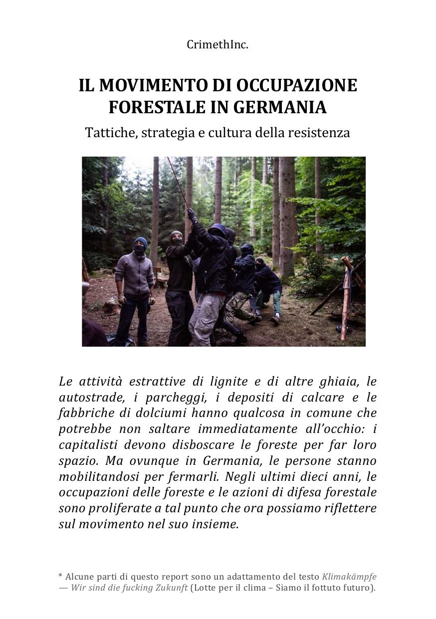 Il movimento di occupazione forestale in germania. Tattiche, strategia e cultura della resistenza