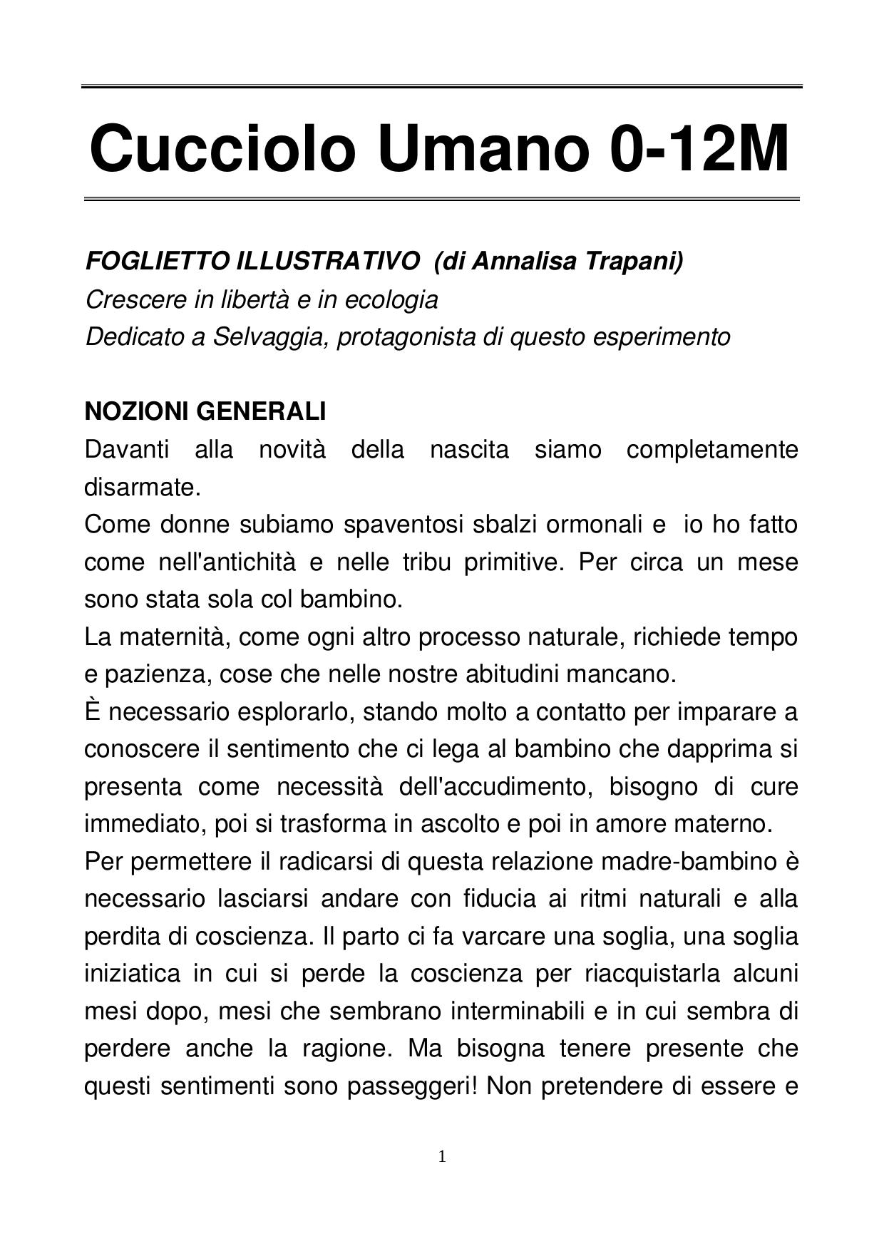 Cucciolo Umano 0­-12M. Crescere in libertà e in ecologia