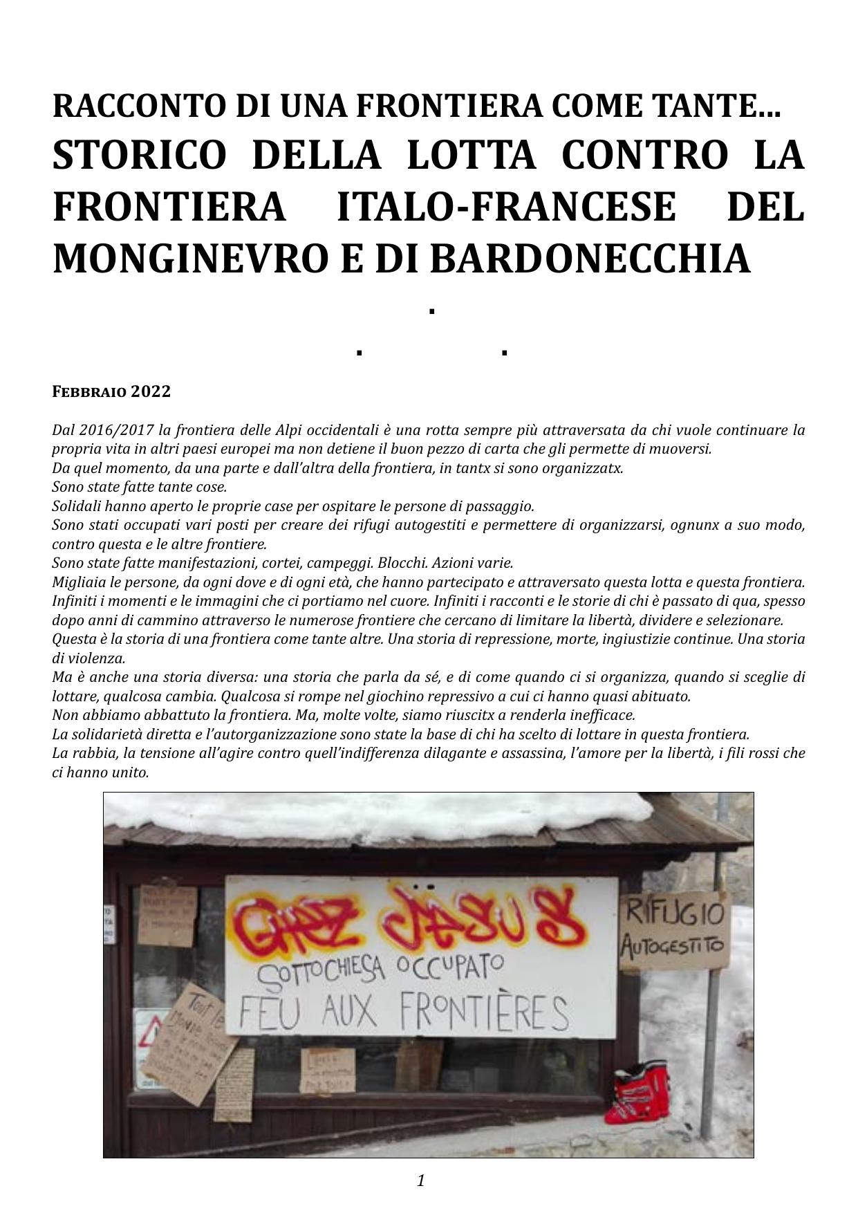 Racconto di una frontiera come tante... Storico della lotta contro la frontiera del Monginevro e di Bardonecchia