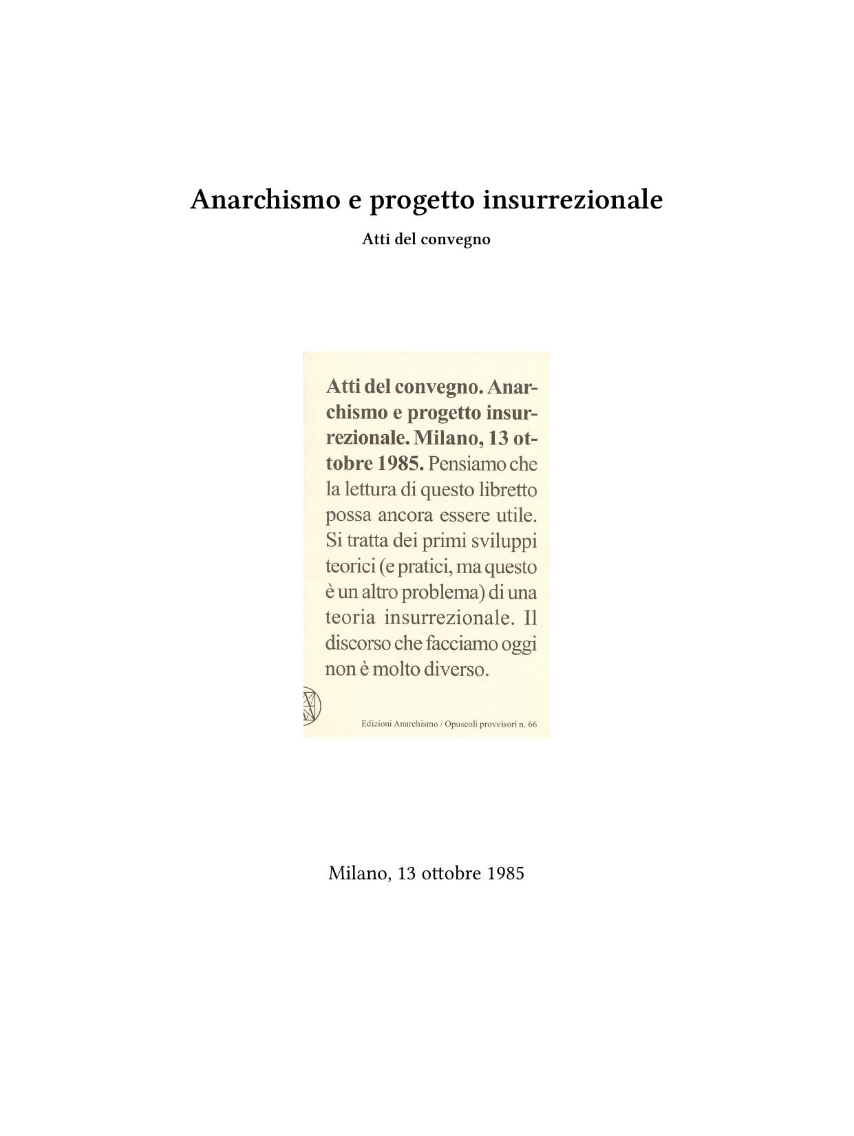 Anarchismo e progetto insurrezionale