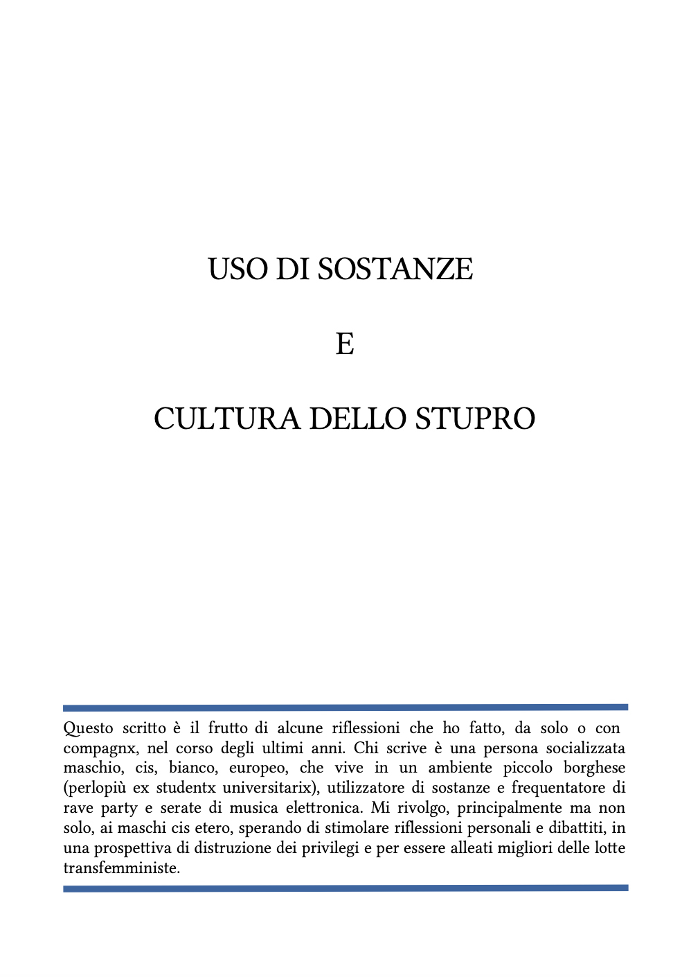 Uso di sostanze e cultura dello stupro