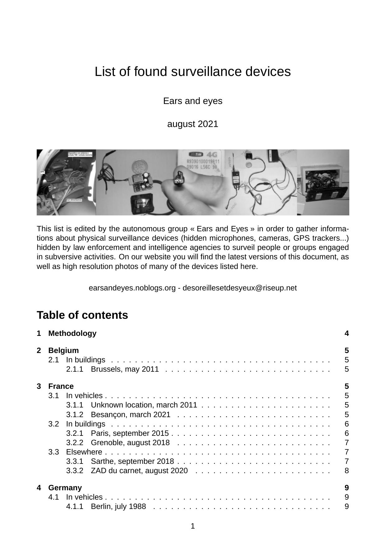 List of found surveillance devices