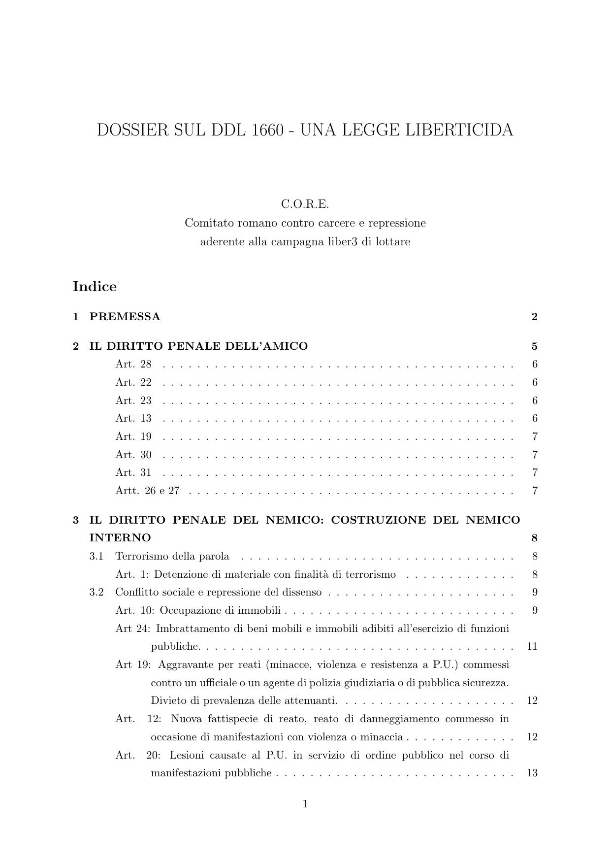 Dossier sul DDL 1660: una legge liberticida