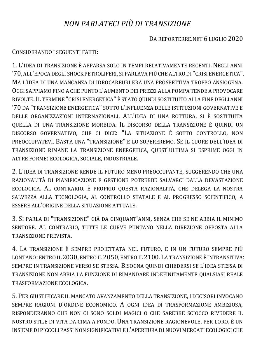 Non parlateci più di transizione ecologica